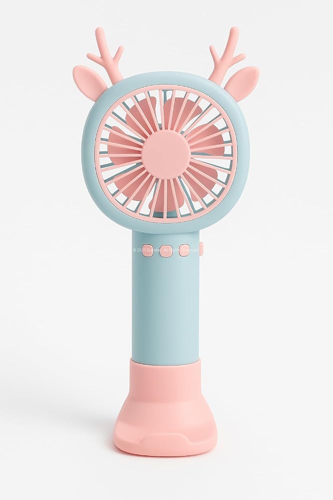 Busstier Geyik Boynuzlu Mini El Fanı, 20 cm Taşınabilir Şarjlı Masaüstü Fan, Tek Kademeli Hız, Kompakt Fan Tasarımı, 7 cm Çaplı Vantilatör, USB Şarjlı, Çocuklar İçin Uygun