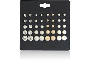EUJEBEDA 20 Paires Set Clous d'Oreilles Acier Inoxydable, Boucles d'Oreilles CZ Hypoallergénique, Mignonnes Boule Boucles d'Oreilles pour Femmes Filles Boucles d'Oreilles Perle Boule De Cristal