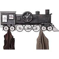 Kare Wanduhr Train Reloj de Pared, Metal, Negro, 9.5 x 123 x 46 cm