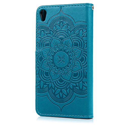 Lanveni Lederhülle Leder Tasche für Sony Xperia E5 Hülle Windspiele Muster Design Case Cover Bookstyle Brieftasche Card Slot Handy Schutzhülle Back Cover (Blau) + 1 x Stylus Pen + 1 x Staubdichte Stecker - 4