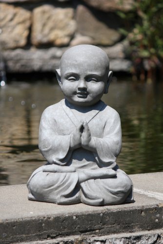 Figur Shaolin Mönch in Meditation – für Haus und Garten – Höhe 42 cm – grau - 2