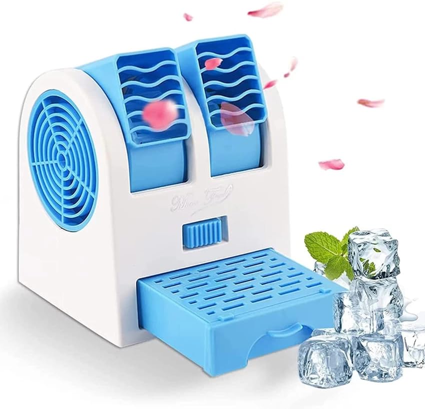 CHARKEE® Mini Cooler AC USB and Battery Operated Air Mini Water Air Cooler Cooling Fan Duel Blower with Ice Chambe Perfect fo