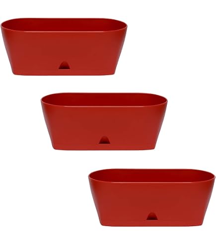 Gariella 2x Pflanzkübel Mit Untersetzer - Oval, Terrakotta, 50x15x18 Cm, Wetterfest Für Balkon & Garten