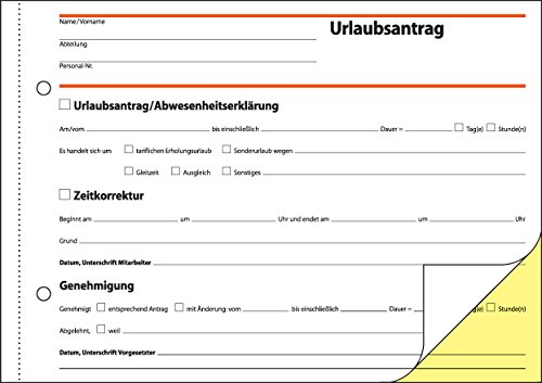 Sigel SD045 Urlaubsantrag A5 quer, 2×40 Blatt, selbstdurchschreibend, 1 Stück - 2
