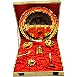 Handicraft Hub India Brass Ganesh Ji and Laxmi Ji Embossed Pooja Thali for Festival Use Gold