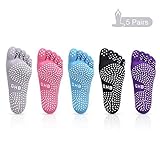 GHB 5 Pairs Non Slip Skid Pilates Yoga Socks Anti-Slip Full Toe with Grips Cotton for Women