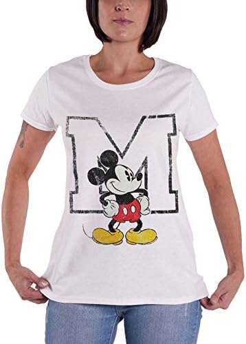Mickey Mouse T Shirt Disney Distressed M Logo Official Womens White Skinny Fit 10