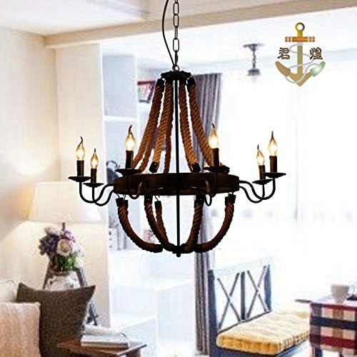 VanMe American Country Vintage Iron Chandelier Creative Rope Candle Chandelier