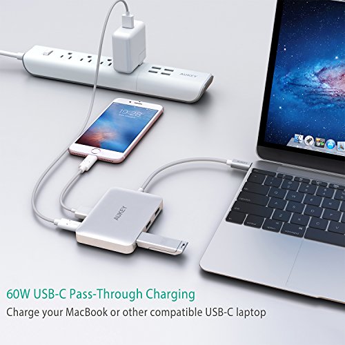 AUKEY USB C Hub mit HDMI Port ( 4K ), 4 USB 3.0 Ports und USB C Ladeanschluss ( Power Delivery ) USB Type C Hub für MacBook Pro 2016 , Samsung Galaxy S8 usw. - 3