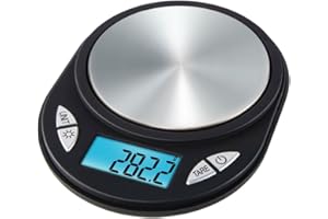 XAVAX | Báscula digital para objetos como oro, monedas, joyas, piedras preciosas etc. (Precisión de hasta 0,1 gr, Tamaño pequeño, Pantalla LCD grande e iluminada) Color negro