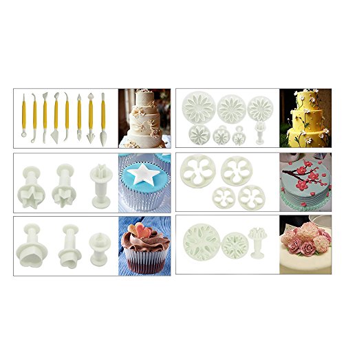 ilauke 69tlg. DIY Ausstecher Ausstechform Modellierwerkzeug Stempel Glätter Fondant Marzipan Tortendeko & Klein Marzipan-Messer Kuchen Cutter mit Kuchen Entkerner (69 teilig) - 6