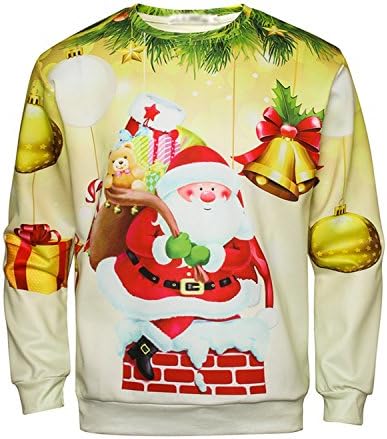 JOLIME Christmas Sweatshirt Mens Unisex Ugly Sweater 3D Reindeer Santa Light Xmas Graphic Jumper 03 EU XL=Tag 3XL