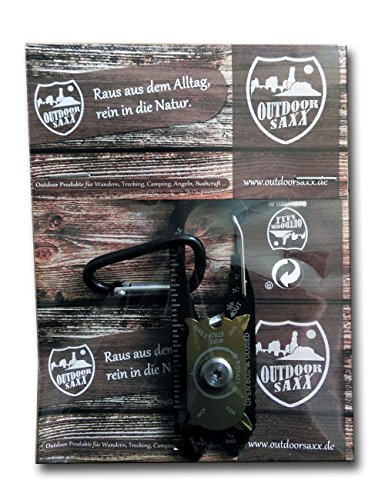 OUTDOOR SAXX 20-in-1 Outdoor Auto Fahrrad Reise Schlüsselanhänger MultiTool Karabiner Tool zB. für Schlüsselbund, Rucksack, Schraubendreher, Schraubenschlüssel, Büchsenöffner, Lineal – Edelstahl - 7