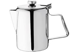 Olympia Concorde Kaffekanna rostfritt stål 473 ml espressomaskin italiensk | Gångjärnslock med en lätt hällpip förhindrar spill; dubbelskikts värmebeständigt handtag förblir svalt. Diskmaskinssäkra.