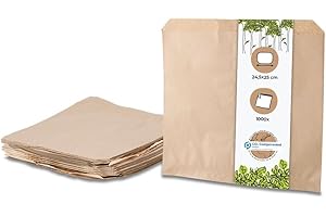 BIOZOYG Sacs plats marrons I Sacs à snack en papier 24,5 x 24,5 cm I Papier recyclé 100% biodégradables I Sacs à snack écrus I Sacs plats à snack 1000 pièces