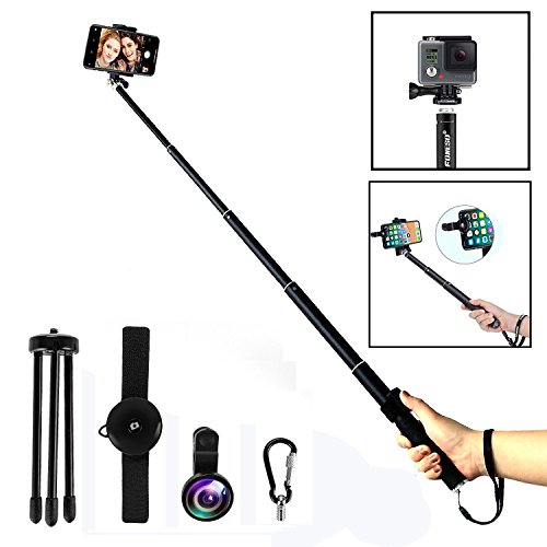 Selfie Stick, Foneso Ultra Compatto Durevole Bluetooth Selfie Stick con Treppiede e Remote Shutter per iPhone X 8/8 Plus, Samsung Galaxy S9 / S8 / Edge, Nota 8/7, Telefono Pixel, LG, Huawei con obiettivo grandangolare, Nero