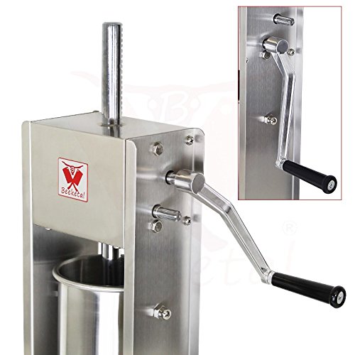 Beeketal „BT03“ Edelstahl Industrie Wurstfüllmaschine (3 Liter Volumen) SGS-geprüft, Profi Wurstfüller mit gehärtetem 2 Gang Vollmetall-Getriebe und 90° Aluguss Handkurbel, inkl. 5 Fülltüllen (10, 16, 22, 32 und 38 mm Ø) - 4