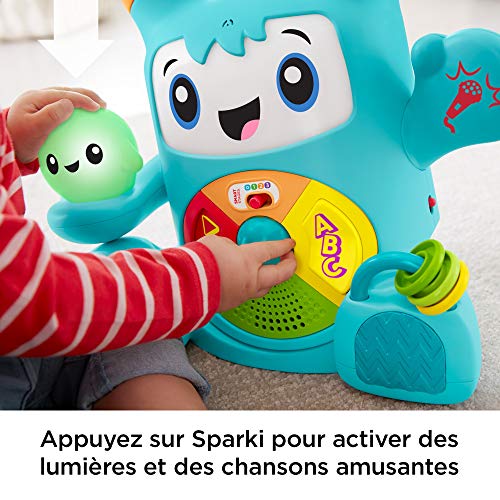Fisher-Price Mon Ami Rocki robot interactif jouet sons et lumières pour apprendre à bébé les lettres et les formes, 6 mois et plus, version française, FXD01 – Image 4