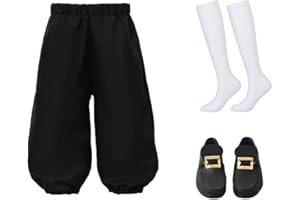 BPURB Boy's Colonial Costume Kids Medieval Pirate Cosplay Costume Renaissance Costume Breeches (Pants with Knee High White Socks and Gold Shoe Buckle)