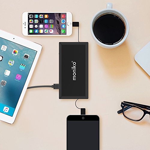 Moniko Batterie Externe 9000 mAh Chargeur Portable Universel avec C  bles Micro USB et Lightning Int  gr  s Batterie de Secours pour iPhone iPad Samsu