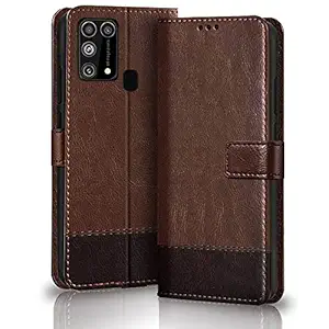TheGiftKart Dual-Color Leather Finish Samsung Galaxy M31 / F41 / M31 Prime Flip Back Cover | Inbuilt Stand & Pockets | Wallet Style Flip Cover Case for Samsung M31 / F41 / M31 Prime (Brown & Coffee)