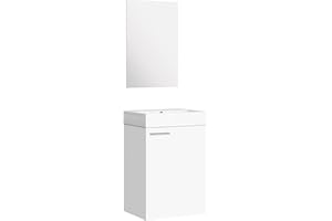 Baikal Conjunto De Mueble De Baño 45cm. Incluye Mueble con Lavabo. Melamina 16mm. Mueble MONTADO. Lavabo Encastrado. con Espejo 1 Puerta Tirador Horizontal Blanco