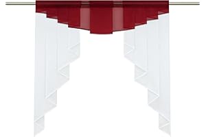 HongYa transparenter Voile Scheibengardine Tunnelzug Kurzstore Küche Kleinfenster Gardine H/B 125/120 cm Rot