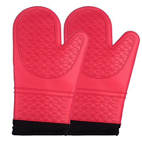 Preisvergleich Produktbild Silikon Ofenhandschuhe – 1 Paar extra lang Professional hitzebeständig Topflappen Handschuhe – Ofen Handschuhe Set von 2, rot
