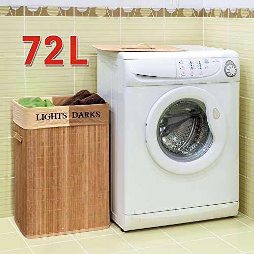 Tatkraft Dakota Groß 72L Wäschekörbe – Bodenkorb aus Bambus mit zwei Fächern für Helle und Dunkle Wäsche - 3