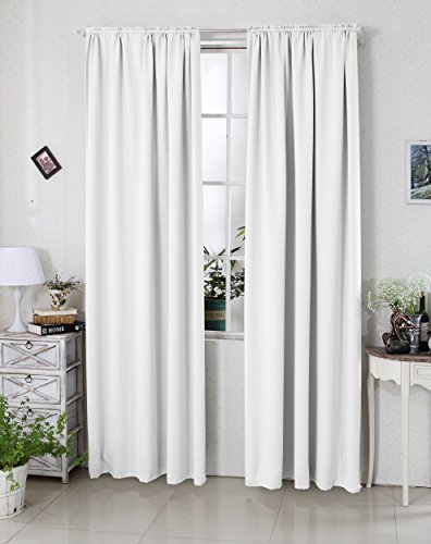 WOLTU #330 Gardine Vorhang blickdicht , Verdunkelungsvorhang Thermovorhang mit Kräuselband , schwere Verdunkelungsgardine , 135x245cm , Grau-Weiss (Kalk Weiß) - 2
