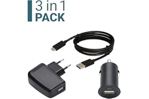 Slabo Set 3 en 1 pour Nintendo Switch | Nintendo Switch Lite Câble de Données USB-C | Mini Chargeur pour Voiture | Chargeur USB Slim - Noir