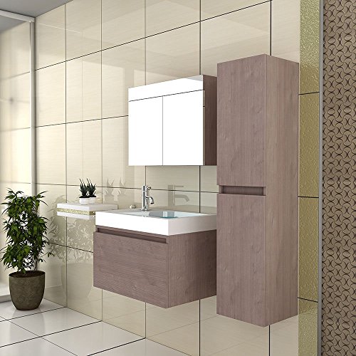 Badmöbel / Waschtischunterschrank / Spiegelschrank / Badezimmer Möbel Braun / Waschplatz / Modell-Lugano-800 / Waschbecken / Badset - 5