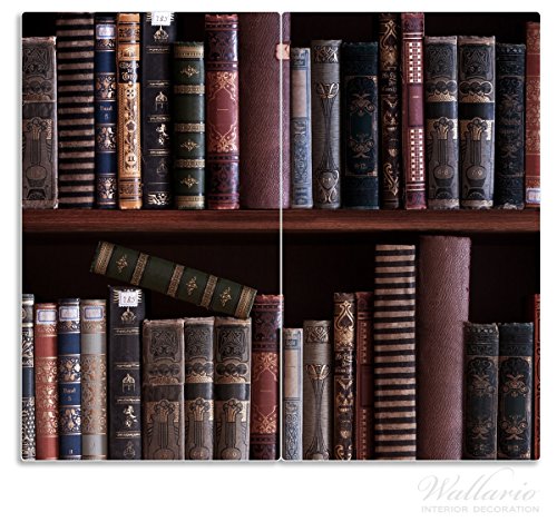 Wallario Herdabdeckplatte / Spritzschutz aus Glas, 2-teilig, 60x52cm, für Ceran- und Induktionsherde, Bücherregal mit alten Büchern