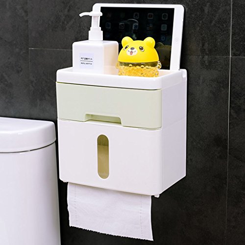 Preisvergleich Produktbild Li Ye Feng Shop Doppeltes Badezimmerregal Lochpapiertrommel wasserdichter Papierhalter Badezimmertoiletten-Behälter Restaurantküche-Toilettenhalter (Color : Green, Size : 21.2*13.1*21.3)