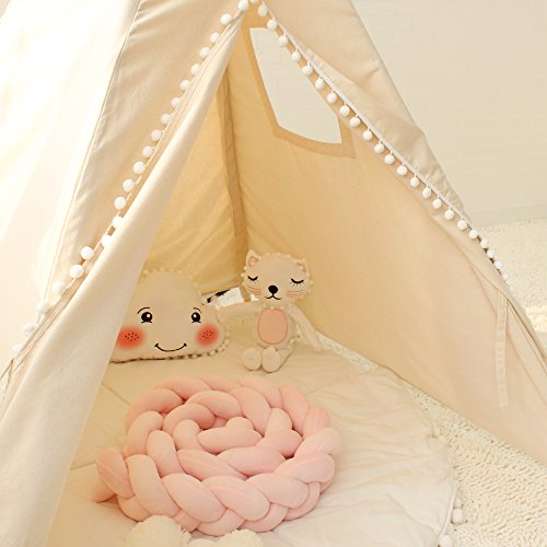 Lebze Teepee Tent for Kids - Natural Cotton Canvas Lace Play Wigwam for Baby Girls