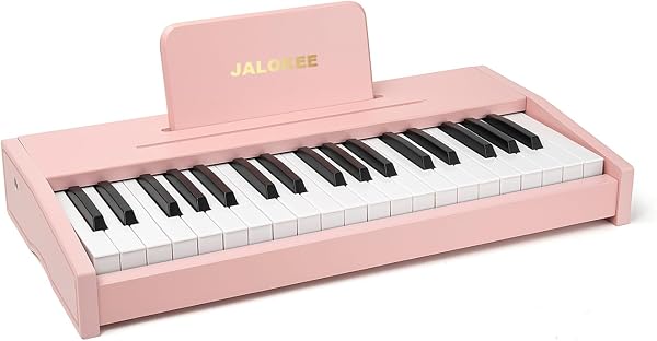 JALOKEE Tastiera per pianoforte per bambini, pianoforte digitale per bambini, strumento musicale educativo giocattolo, pianoforte in legno per ragazze e ragazzi (Rosa, 37 Tasti) - 1
