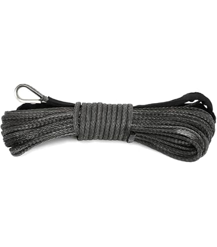 Corda Sintetica Per Verricello 6mm X 15m, Con Manicotto Protettivo E Perno In Acciaio, Resistenza 4.500 Kg - Per ATV, UTV, Jeep, Barche, Colore Nero