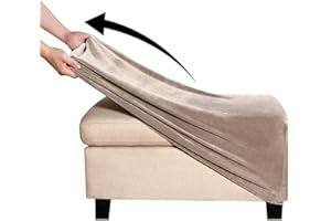 AQIGR Velvet Ottoman Slipcover Stretch Rectangle Footstool Cover Folding Storage Ottoman Covers for Living Room with Elastic Bottom (Color : Taupe, Size : LARGE)