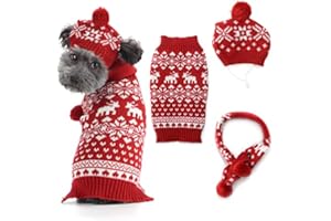 SKXEO Christmas Pet Dog Costumes Hat Scarf Sweater Set Puppy Cat Xmas Reindeer Knit Snowflake Winter Warm Clothes For Small Medium Dogs Cats