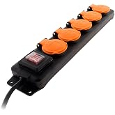 Zenitech - IP44 waterproof block 5 sockets 16A 2P+T with flaps and switch - Cable HO5RRF 3G1 1.5 m
