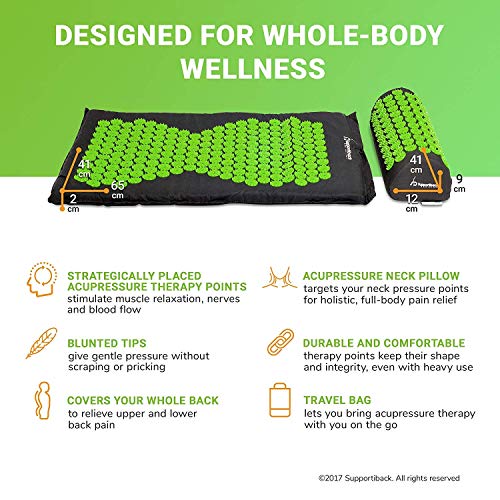 Supportiback® Tapis et Oreiller d'Acupression - Soulage dos et nuque, détend les muscles, réduit les insomnies - Housse lavable, sac de transport Supportiback® Tapis et Oreiller d'Acupression - Soulage dos et nuque, détend les muscles, réduit les insomnies - Housse lavable, sac de transport