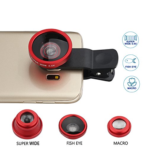 BlueBeachÂ® 3 in 1 Lenti Kit Universale Clip On Obiettivo Cellulari Lente Fisheye 180 Gradi + 10x Lente Macro + 0.4x Lente Grandangolo per iPhone / Samsung / LG / HTC / Huawei / Sony / Motorola Smartphones