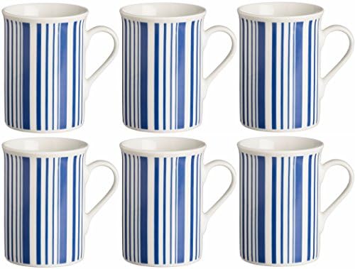 Rayware Set of 6 Blue Stripe Mugs 30cl Coffee Mugs Tea Mugs