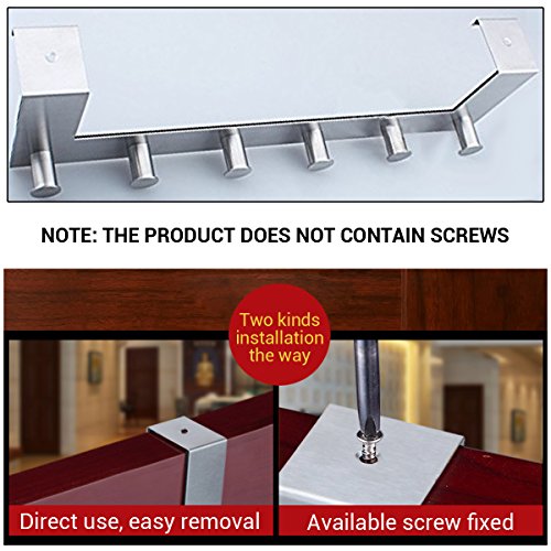 Türhaken, Ubegood Türgarderobe Türhaken Kleider haken Kleiderhaken Badezimmerhaken Edelstahl Garderobenhaken Wandhaken 6 Haken Für Badezimmer, Schlafzimmer(Max 4 cm Dicke) - 4