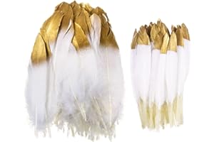 Tucireat Plumas Decoracion 60 Piezas Plumas Manualidades Plumas Blancas Natural Plumas Decorativas Plumas para Manualidades Plumas Blancas Manualidades Oro Sumergido Plumas de Ganso