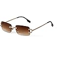 ADEWU Sunglasses Retro Vintage Glasses Rimless UV Protection Slim Rectangular Sunglasses Men Women Unisex
