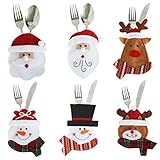 LAEMILIA Weihnachten Bestecktaschen Geschirrhalter Besteckhalter 6pcs Weihnachtsmann Schneemann Tischdeko Besteckbeutel Party Weihnachtsgeschenk (6pcs)