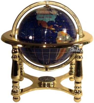 Unique Art 10-Inch Tall Table Top Blue Crystallite Ocean Gemstone World Globe with Gold Four Leg Stand