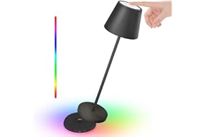 uuffoo Lampada da Tavolo LED Senza Fili, Touch Sense Dimmerabile 4000K, Ricaricabile 18W Stazione di Ricarica EU Plug Contact, IP54 Impermeabile Corpo in Alluminio Uso Interno/Esterno, H38cm (A,Nero)