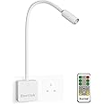 ENUOTEK Remote Control LED Wall Spot Reading Light, Flexible Dimmable LED Bedside Lamp with Touch Switch and Power Plug, 3W 280 Lumen Neutral White Lighting 4000K, 1 Lamp and 1 Remote Control